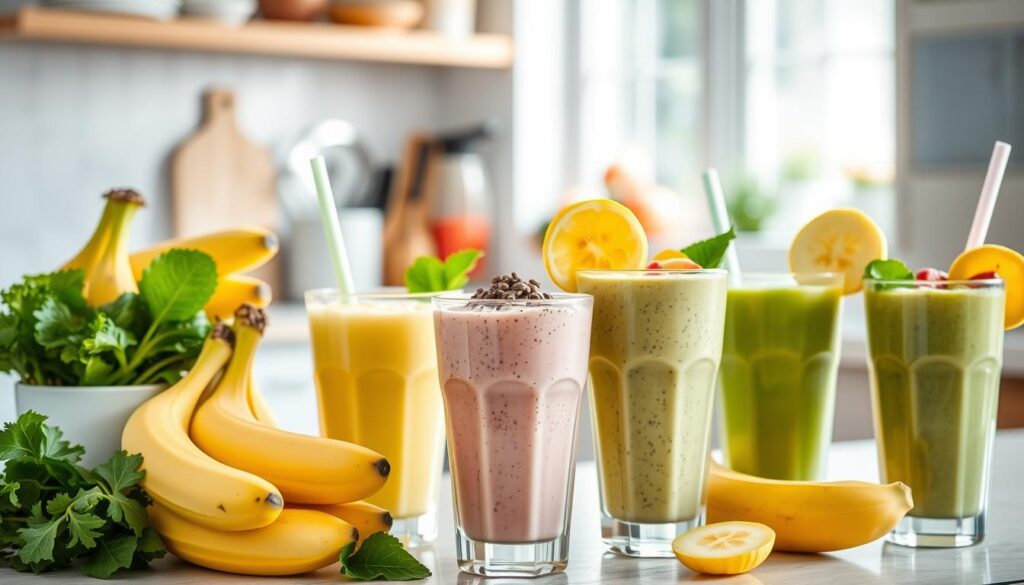 Healthy banana smoothies and shakes