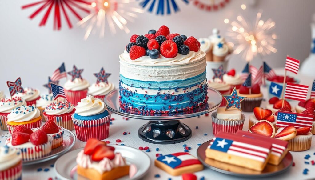 Red, white, and blue desserts